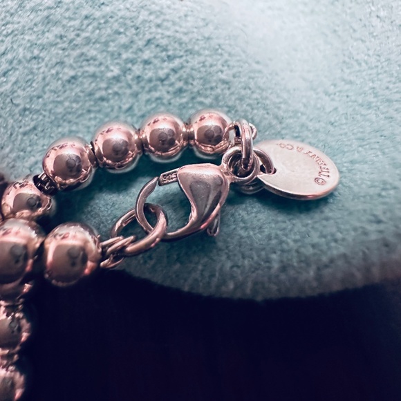 Tiffany mini beaded blue enamel heart bracelet silver - Picture 6 of 8